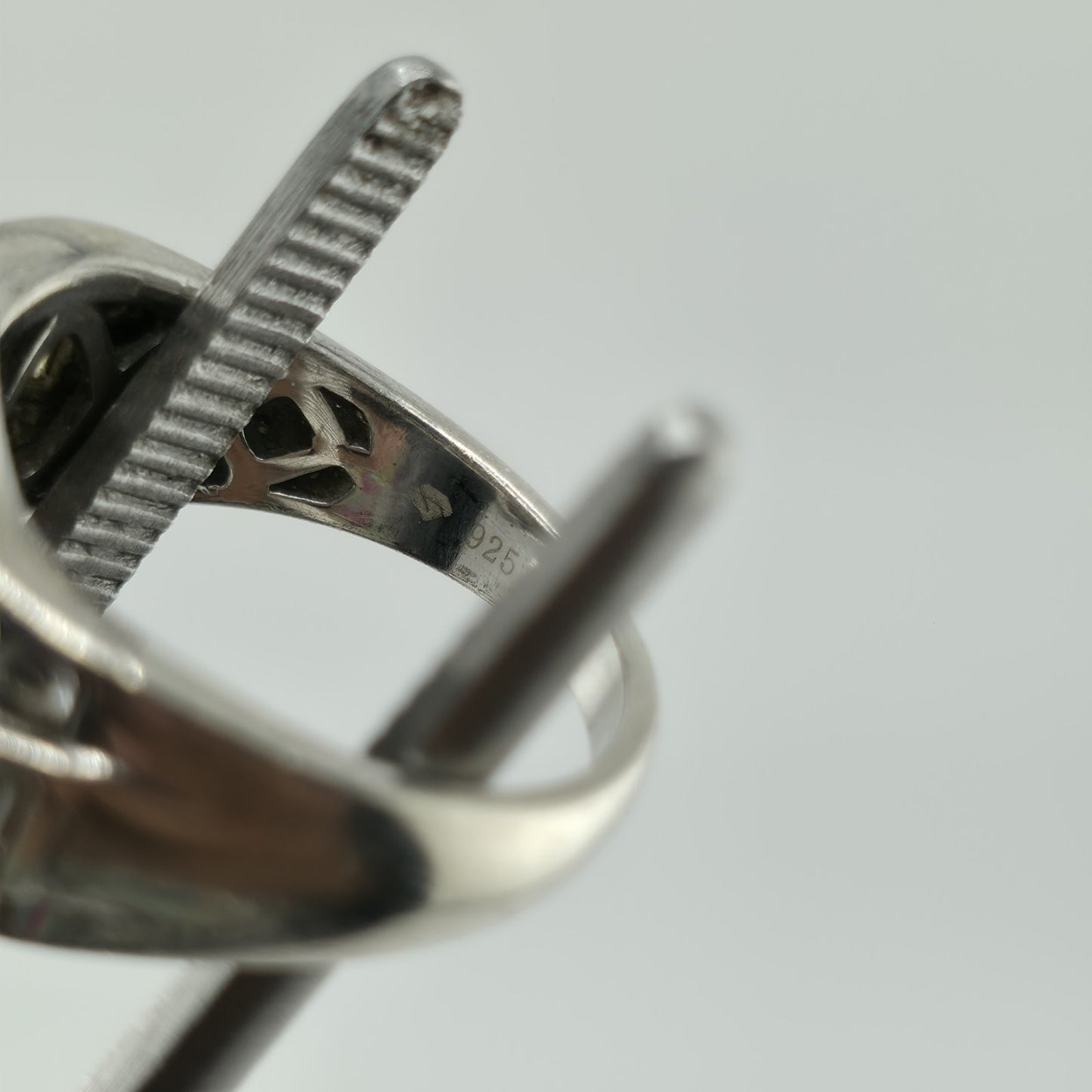 Sterling Silver Ring Marquise Clear Stone Baguette Design Size 6.75 Vintage 925