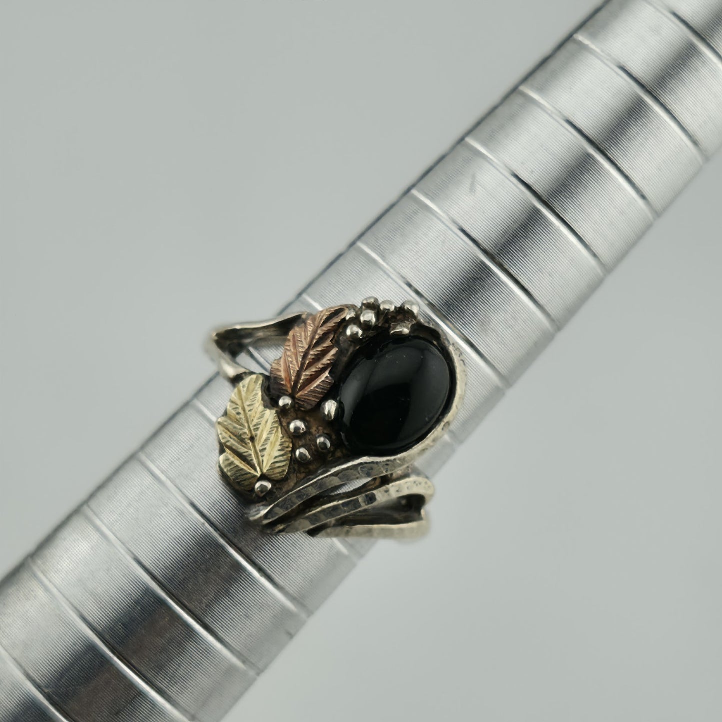 COLEMAN CO Sterling Silver And 12K Yellow, Rose Gold Natural Black Onyx 5.50 VTG