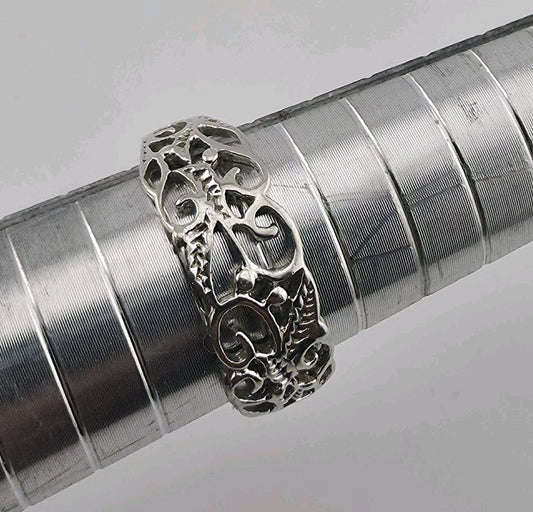 Sterling Silver Ring Open Band Filigree Beautiful Floral 925  Sizes 7