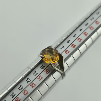Citrine Quartz Ring 925 Sterling Silver Solitaire Vintage Yellow Stone 4.75