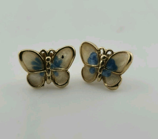 Butterflies Earrings Sterling Silver Mother Of Pearl Gold Plated Studs Dyad Ital