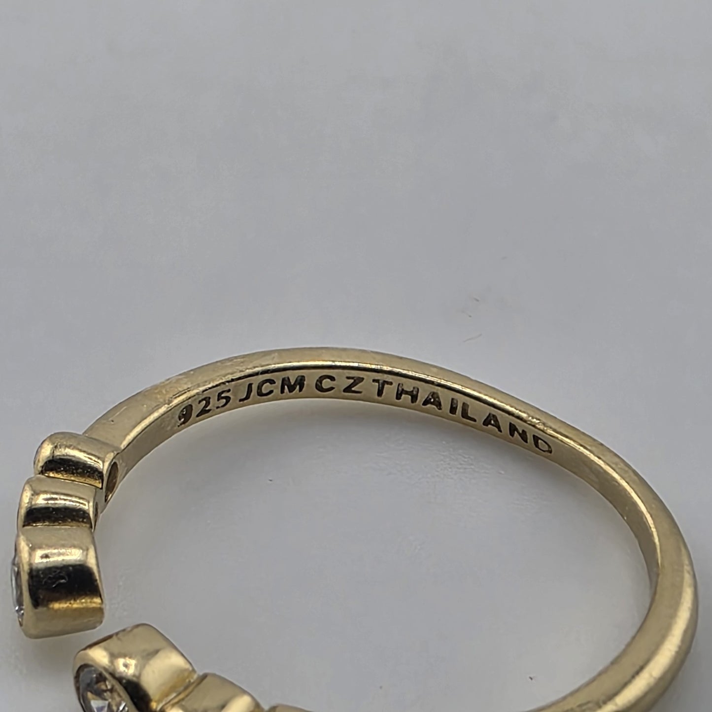 Gold Plated 925 Sterling Silver CZ Adjustable Ring Dainty Stackable Open Band