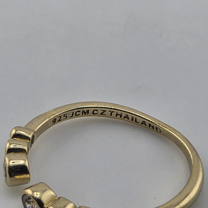 Gold Plated 925 Sterling Silver CZ Adjustable Ring Dainty Stackable Open Band