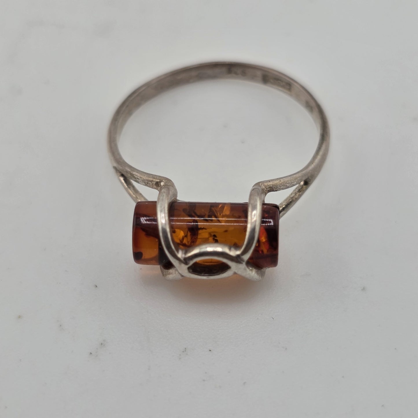 Baltic Amber Sterling Silver Ring Cylindric Stone Geometrical Modernist 6.5