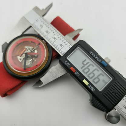 Vintage Swatch Pop Watch 1988 Red Band Skeleton Transparent Dial Rare New Batter