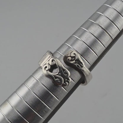 Vintage Cellini 925 Sterling Silver Spoon Scroll Wrap Ring Adjustable Adjustable