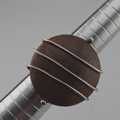 925 Sterling Silver Ring dark Wood Bold Abstract MCM unique Adjustable