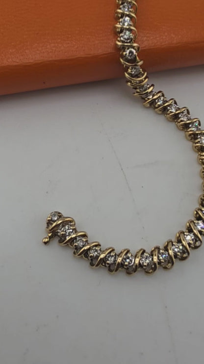 14k Yellow Gold 1.50CT Round Cut Diamond "S" Link S Figure Tennis Bracelet 7"
