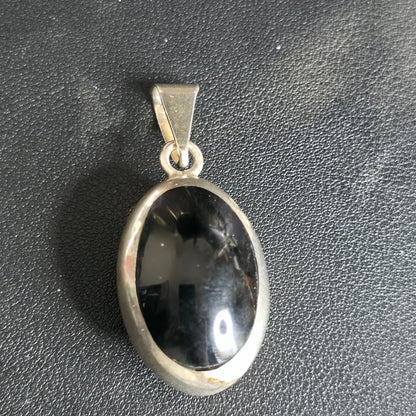 Sterling Silver Reversible Pendant Black Onyx / Brown Patterned Stone 43.9mm