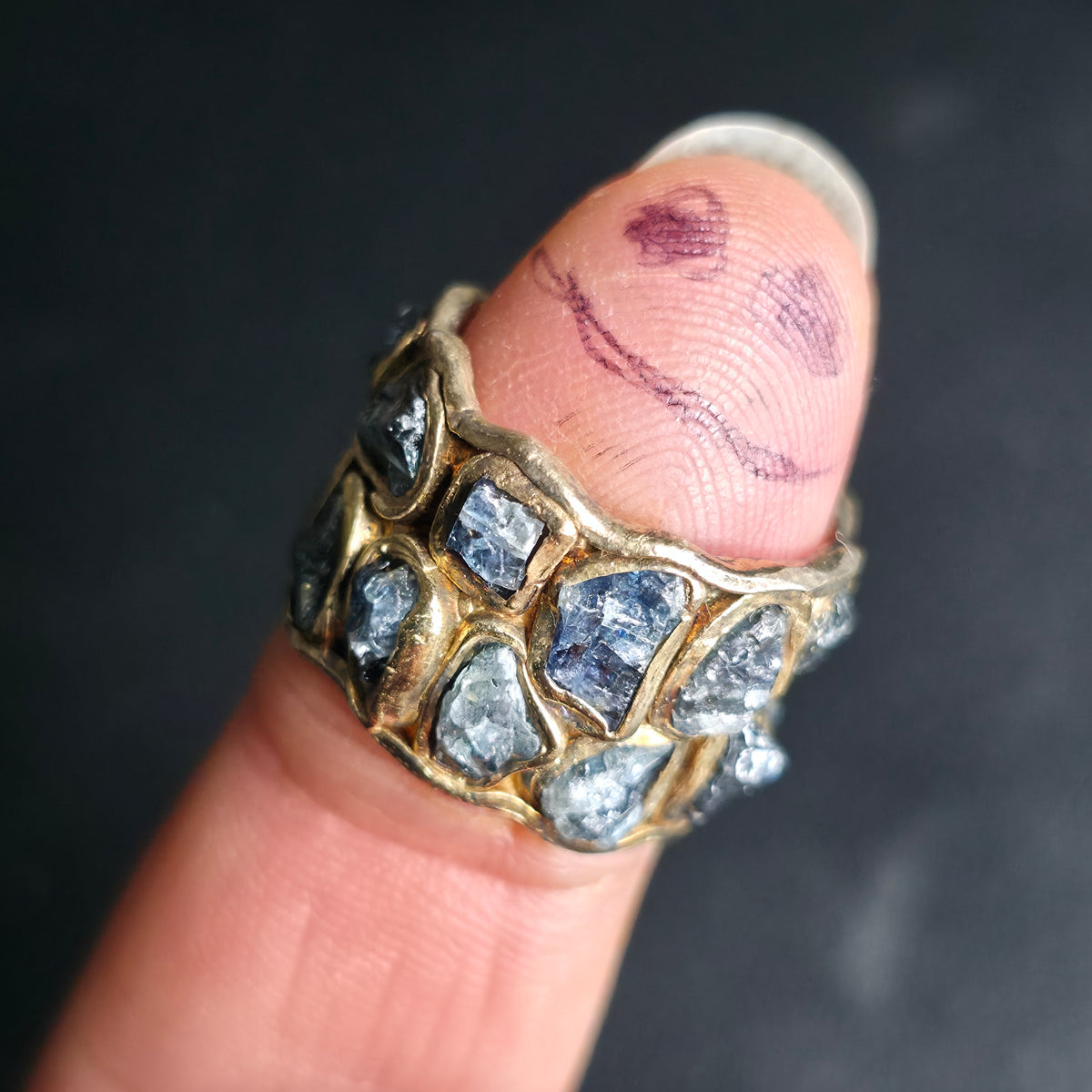 Raw Sapphire Barrel Ring Gold Plated Sterling Silver Handmade Size 6