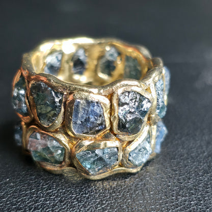 Raw Sapphire Barrel Ring Gold Plated Sterling Silver Handmade Size 6