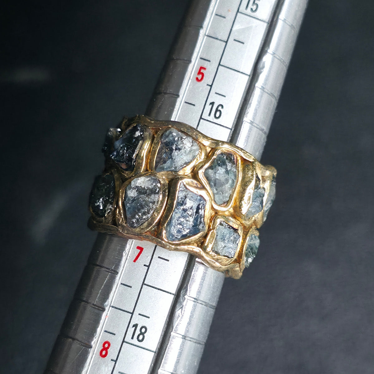 Raw Sapphire Barrel Ring Gold Plated Sterling Silver Handmade Size 6