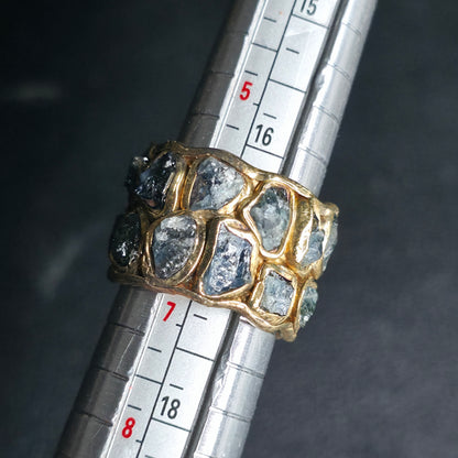 Raw Sapphire Barrel Ring Gold Plated Sterling Silver Handmade Size 6