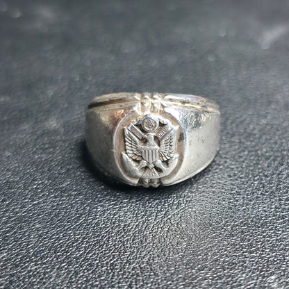 Vintage 925 Sterling Silver Military US Army Eagle Crest Signet Ring Sz 8.5 Dee Bee