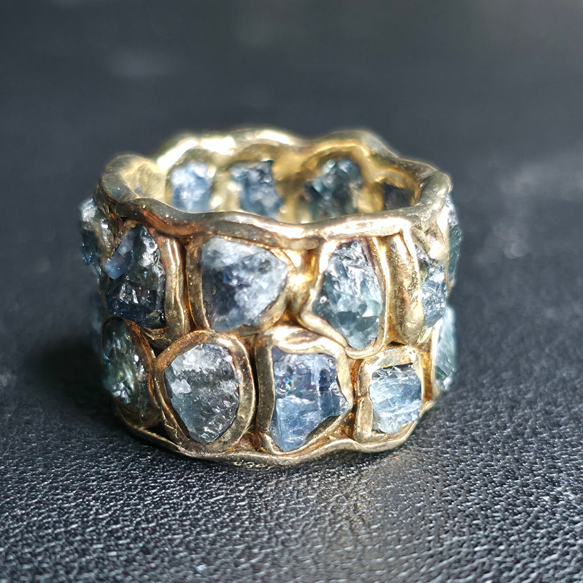 Raw Sapphire Barrel Ring Gold Plated Sterling Silver Handmade Size 6