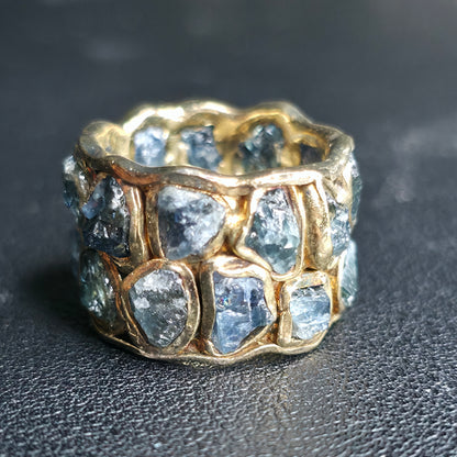 Raw Sapphire Barrel Ring Gold Plated Sterling Silver Handmade Size 6