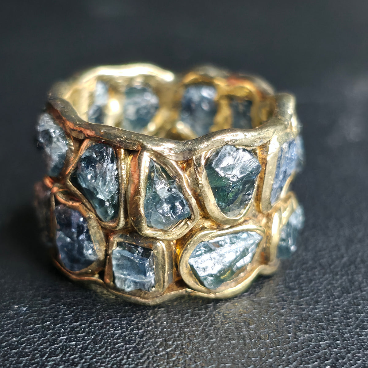Raw Sapphire Barrel Ring Gold Plated Sterling Silver Handmade Size 6