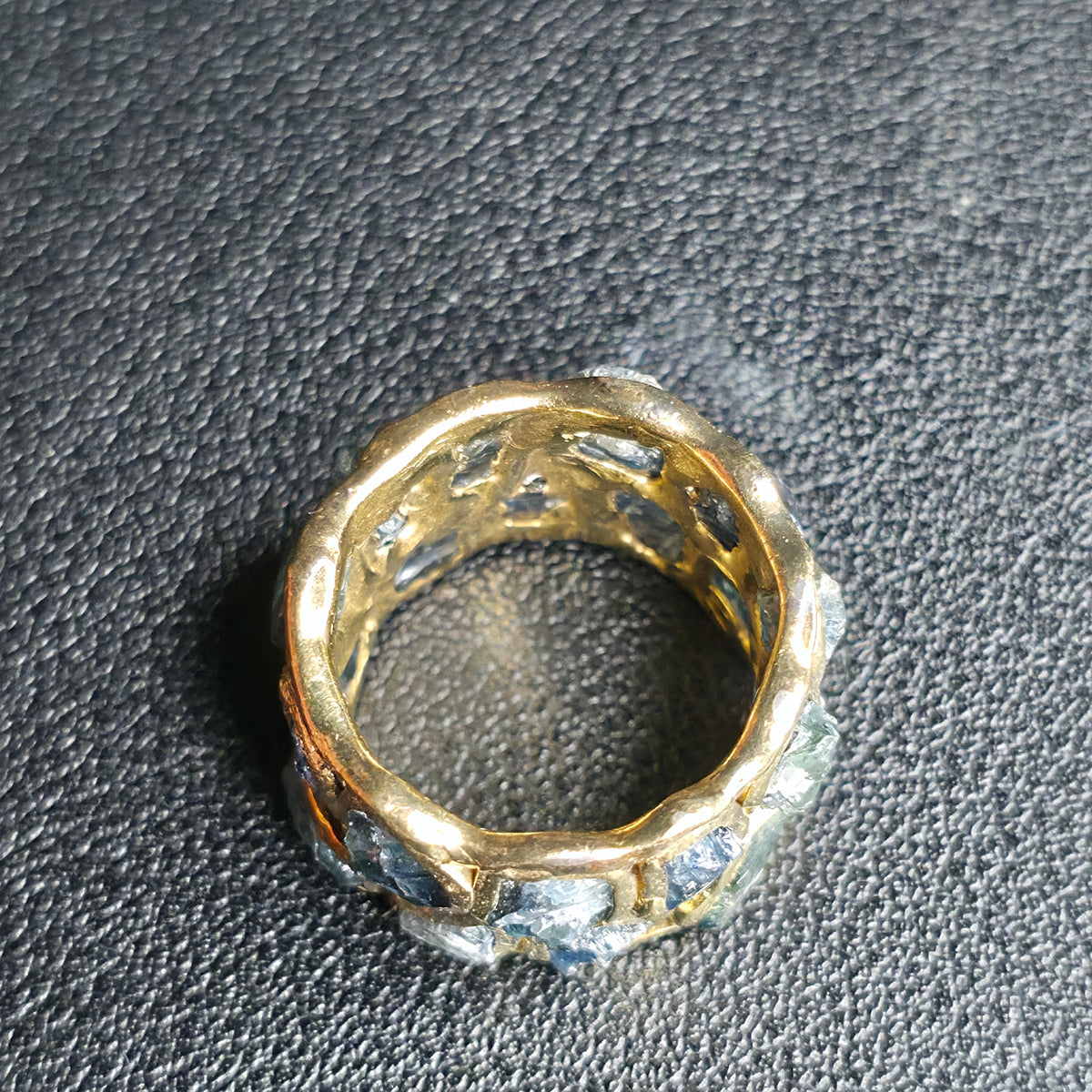 Raw Sapphire Barrel Ring Gold Plated Sterling Silver Handmade Size 6
