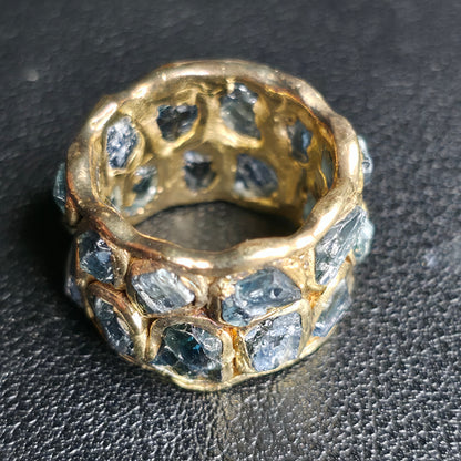 Raw Sapphire Barrel Ring Gold Plated Sterling Silver Handmade Size 6