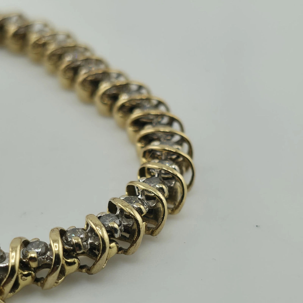 14k Yellow Gold 1.50CT Round Cut Diamond "S" Link S Figure Tennis Bracelet 7"