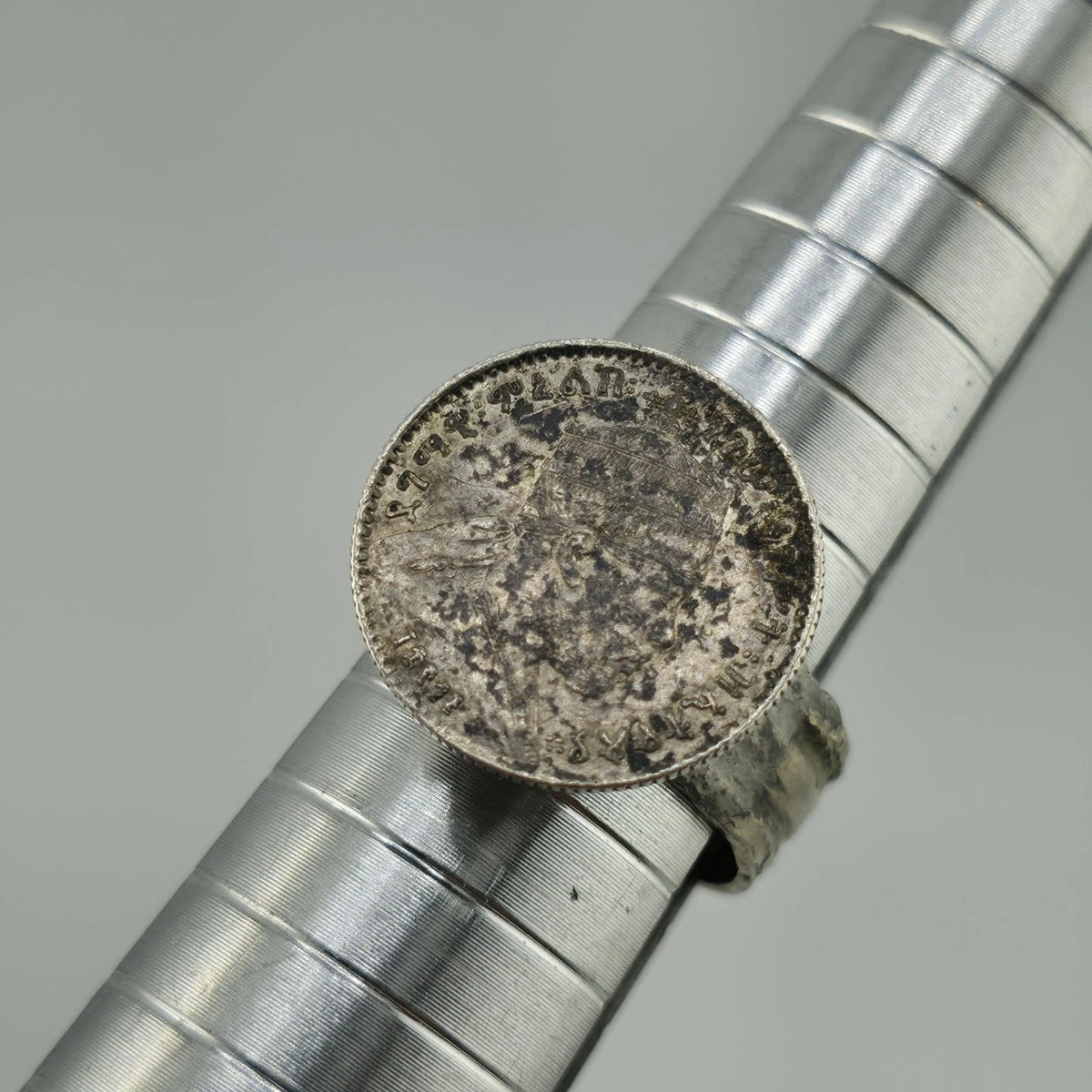 Antique Ethiopia Menelik II Birr Silver Coin Ring Size 6.25 Handmade Ethiopian