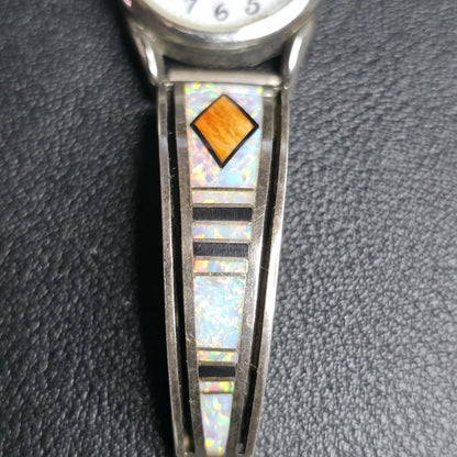 Earl Plummer Navajo Sterling Silver Opal Inlay Watch Bracelet Native American