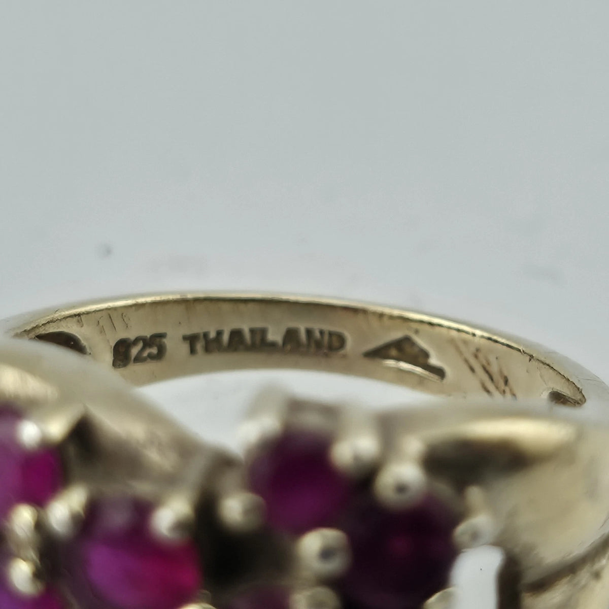 Vintage 925 Sterling Silver Gold Tone Ruby Cluster Ring Size 7 Thailand