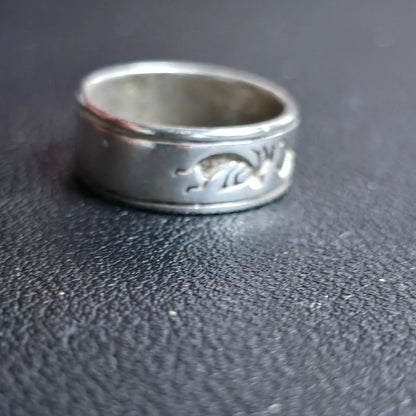 Sterling Silver Kokopelli Carved Floral Scroll Wide Band Ring 925 Sz 5.5