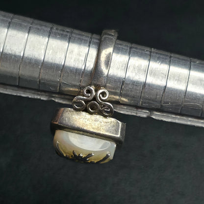 Sterling Silver 925 Mother of Pearl Statement Ring Size 7 Artisan Scroll Design