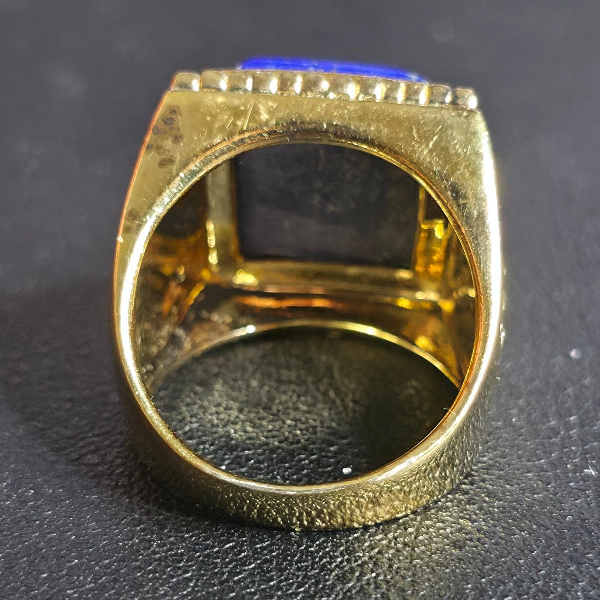 Gold Over Sterling Silver Lapis Lazuli Ring Size 8 Rectangle Ornate BBJ 925