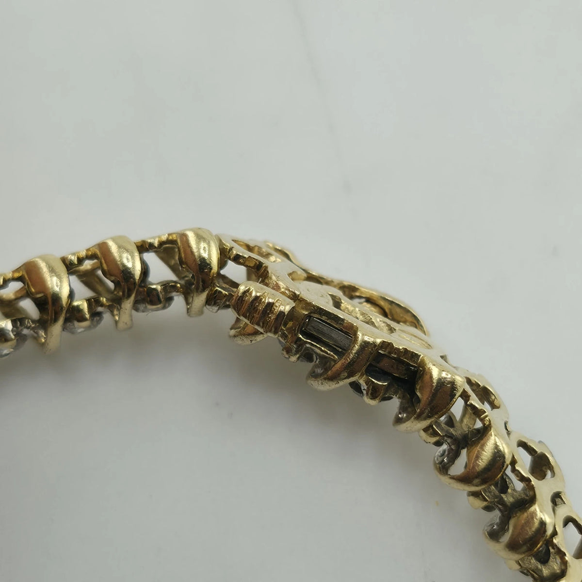 14k Yellow Gold 1.50CT Round Cut Diamond "S" Link S Figure Tennis Bracelet 7"