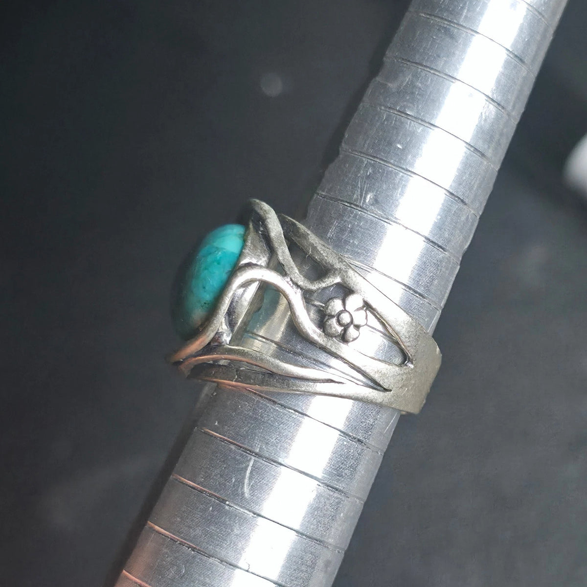 Vintage Sterling Silver 925 Israel Oval Turquoise Bypass Ring Size 8