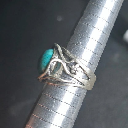 Vintage Sterling Silver 925 Israel Oval Turquoise Bypass Ring Size 8