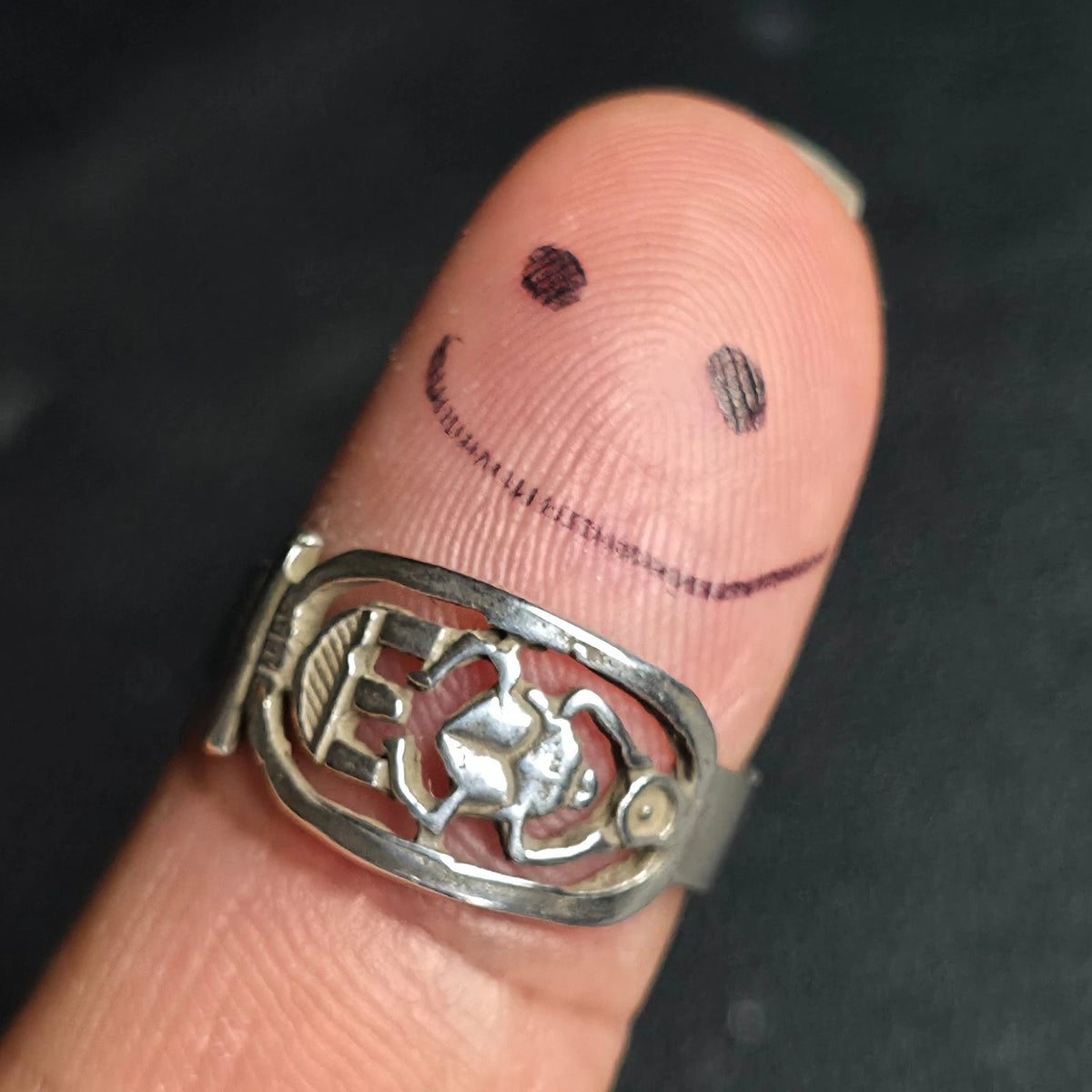 Sterling Silver Scarab Beetle Openwork Band Ring Sz 7 Egyptian Style