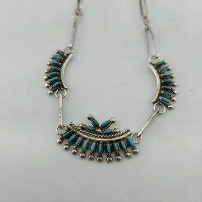 Vintage EDDAKIE Sterling Silver Turquoise Necklace Native American 14" 12g Zuni