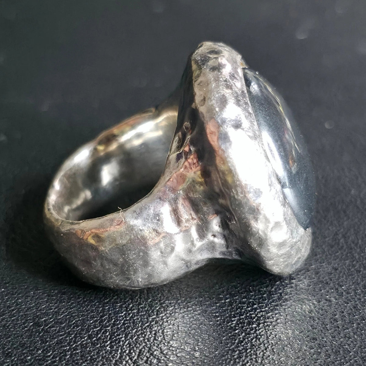 Sterling Silver Hematite Ring Size 7 Chunky Hammered Statement 925