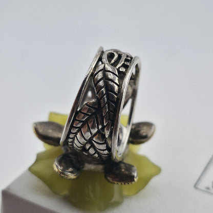 Sterling Silver Bronze Flower Ring Size 7 Yellow Floral Turquoise Cabochon 925