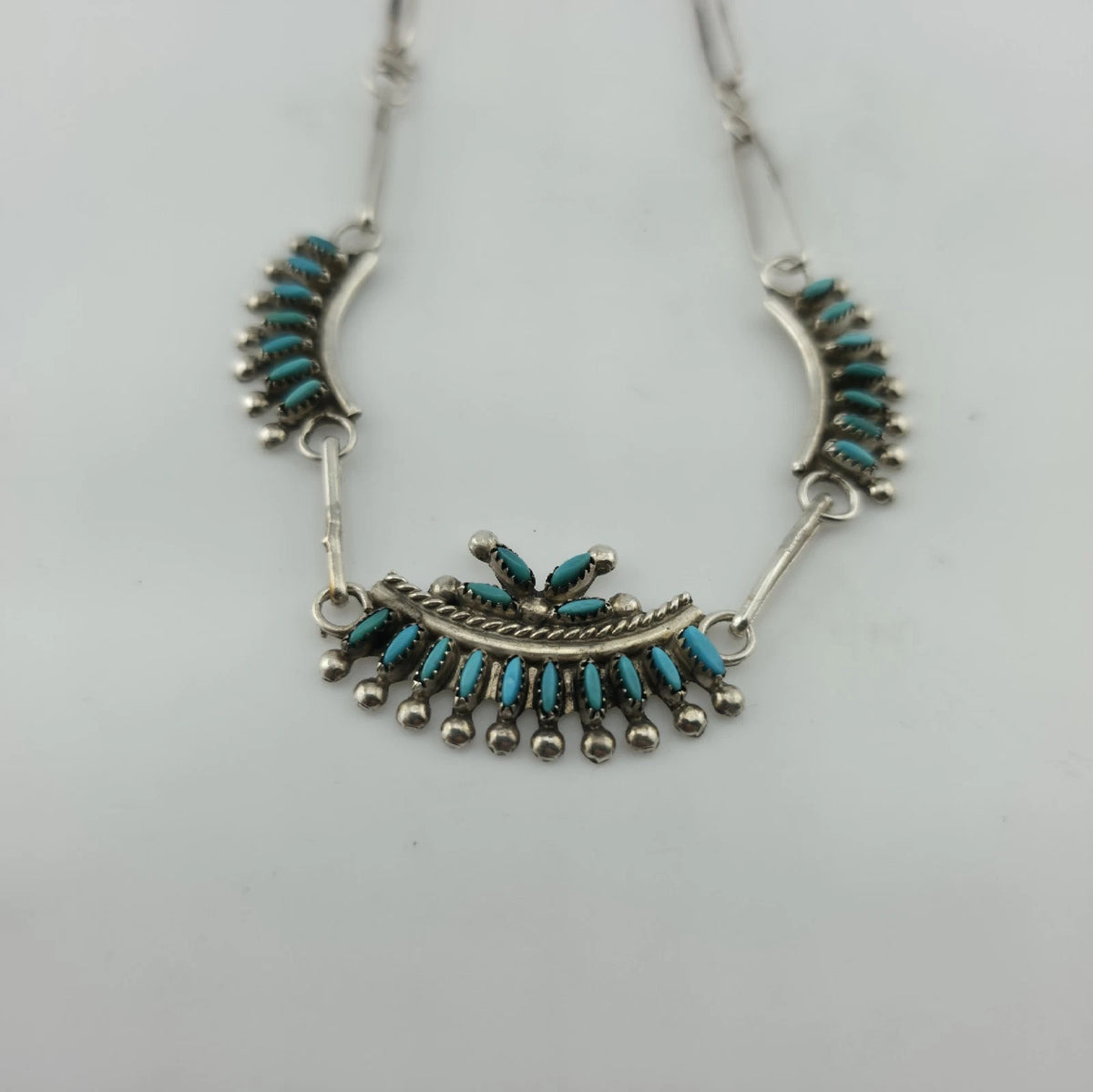 Vintage EDDAKIE Sterling Silver Turquoise Necklace Native American 14" 12g Zuni