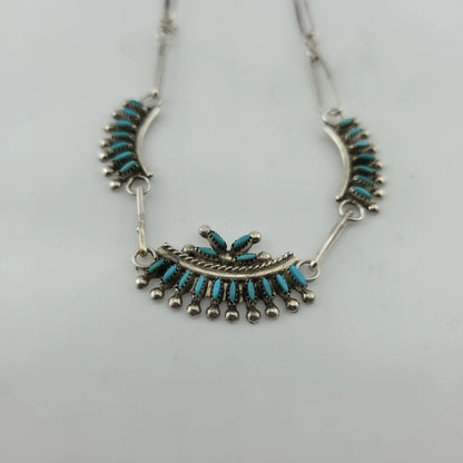 Vintage EDDAKIE Sterling Silver Turquoise Necklace Native American 14" 12g Zuni