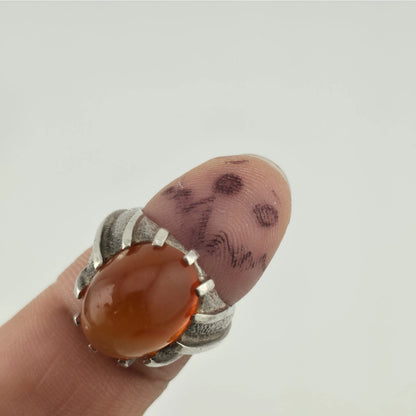 Vintage 925 Sterling Silver Carnelian Cocktail Ring Size 6 Gothic Jewelry