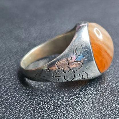 Sterling Silver Handmade Yemeni AQEEQ Kabadi Agate Ring Sz 7.75 Floral Band