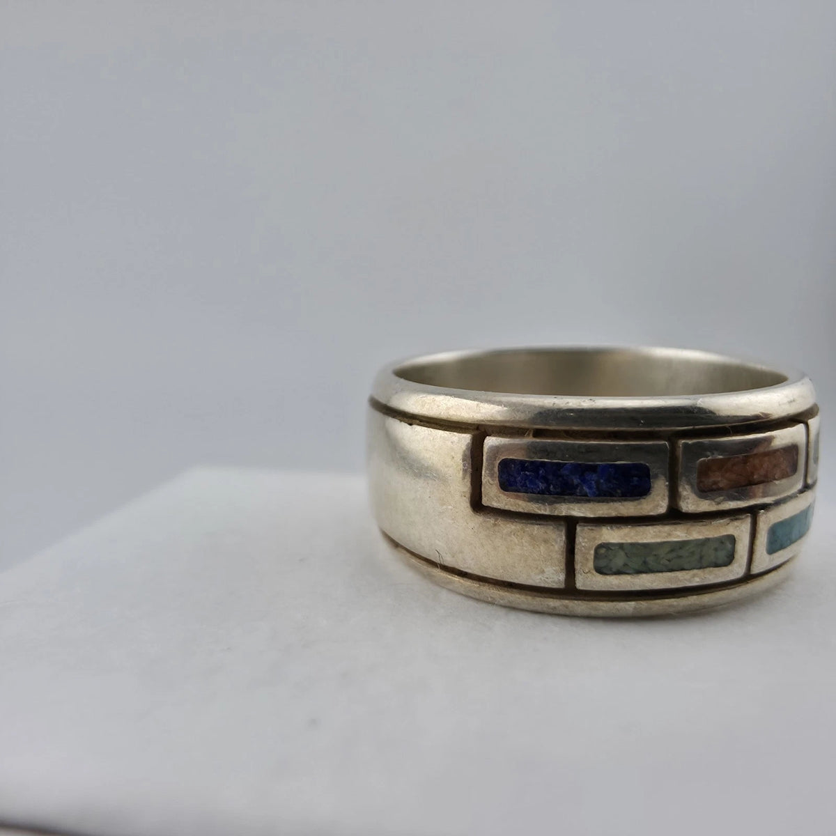 Waldeck Johnson 925 Sterling Silver Inlay Band Ring Size 7 Native American