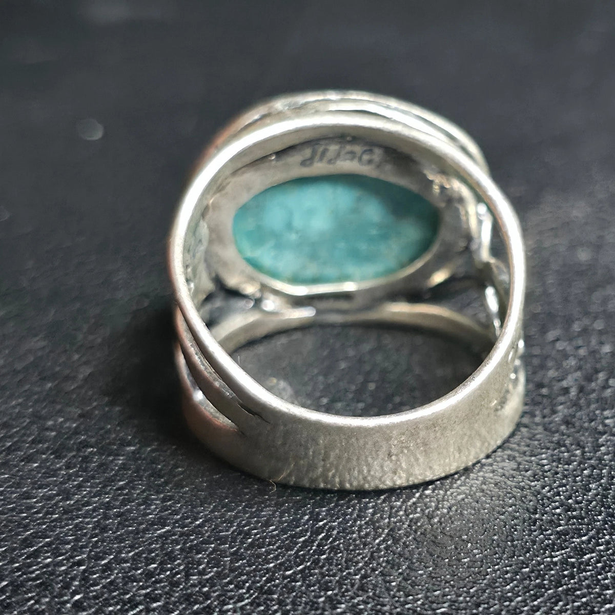 Vintage Sterling Silver 925 Israel Oval Turquoise Bypass Ring Size 8