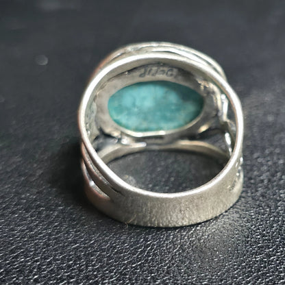 Vintage Sterling Silver 925 Israel Oval Turquoise Bypass Ring Size 8