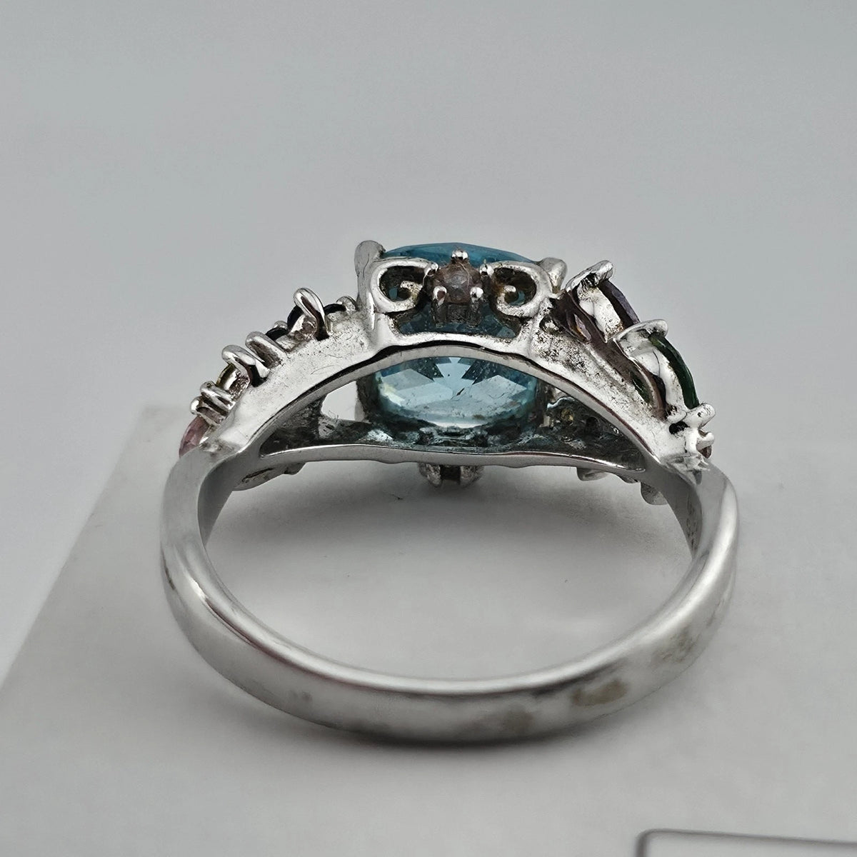 Thomas Kinkade BGE 925 Sterling Silver Multi Gem Floral Ring Blue Stone Size 9
