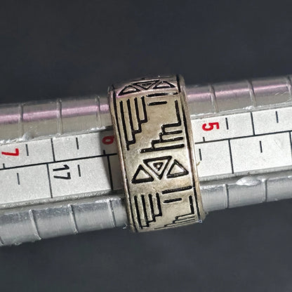 Silver Tone Copper Ring Size 5.5 Peruvian Aztec Tribal Wide Band