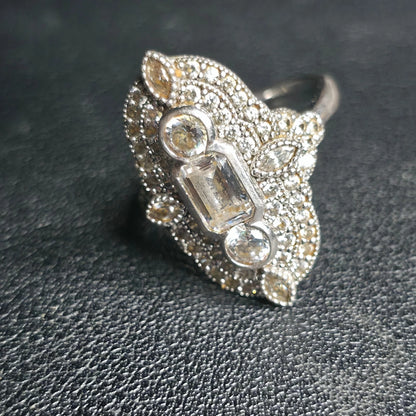 Berricle Sterling Silver 925 Emerald Cut Clear Stone Cocktail Ring Size 9