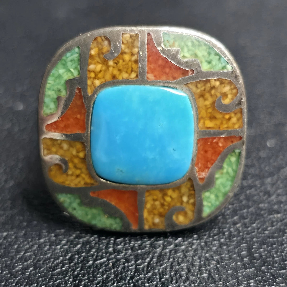 Carolyn Pollack Sterling Silver Turquoise Multicolor Inlay Mosaic Ring Size 6