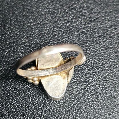 Sterling Silver 925 Milky White Oval Cabochon Ring 8.5 Statement
