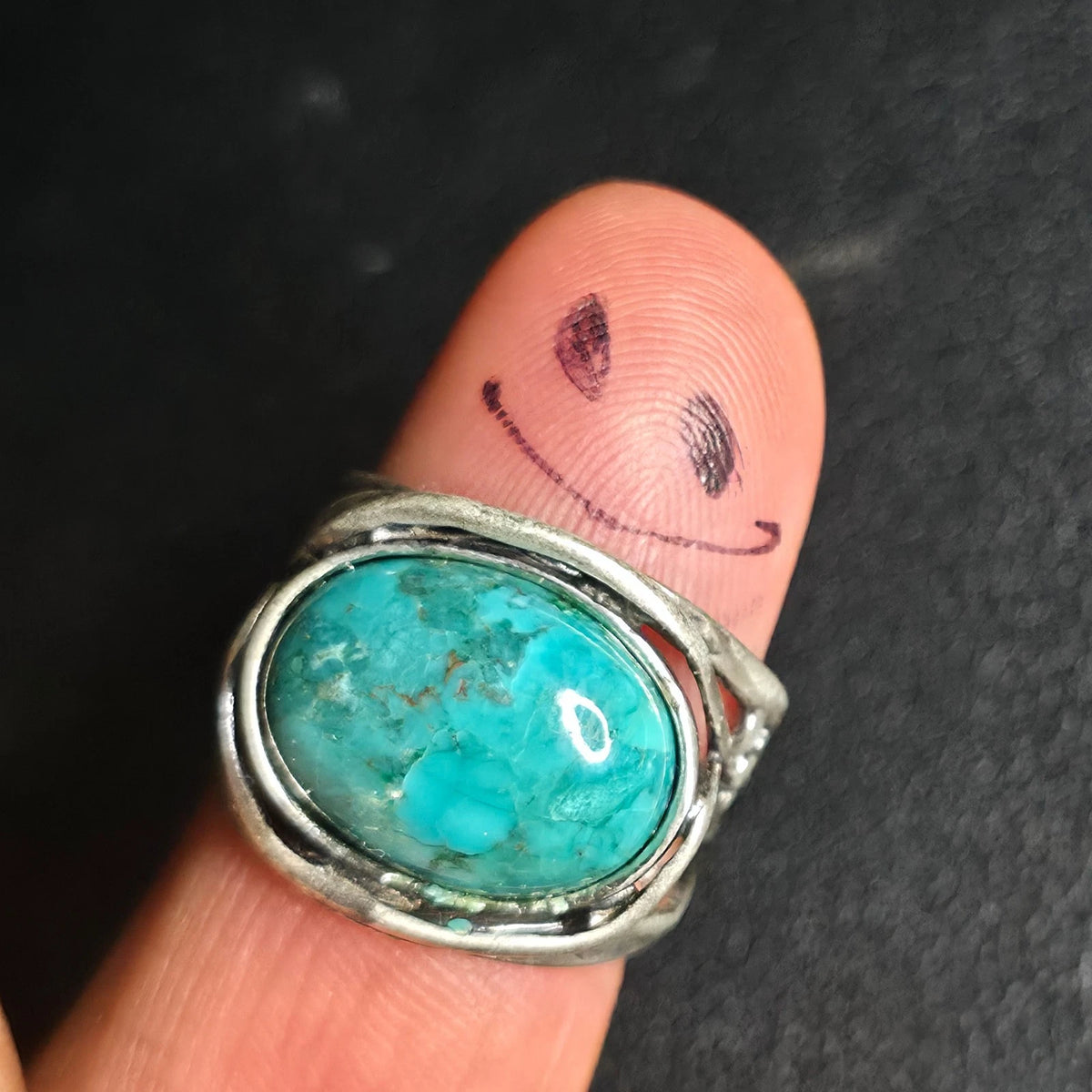 Vintage Sterling Silver 925 Israel Oval Turquoise Bypass Ring Size 8